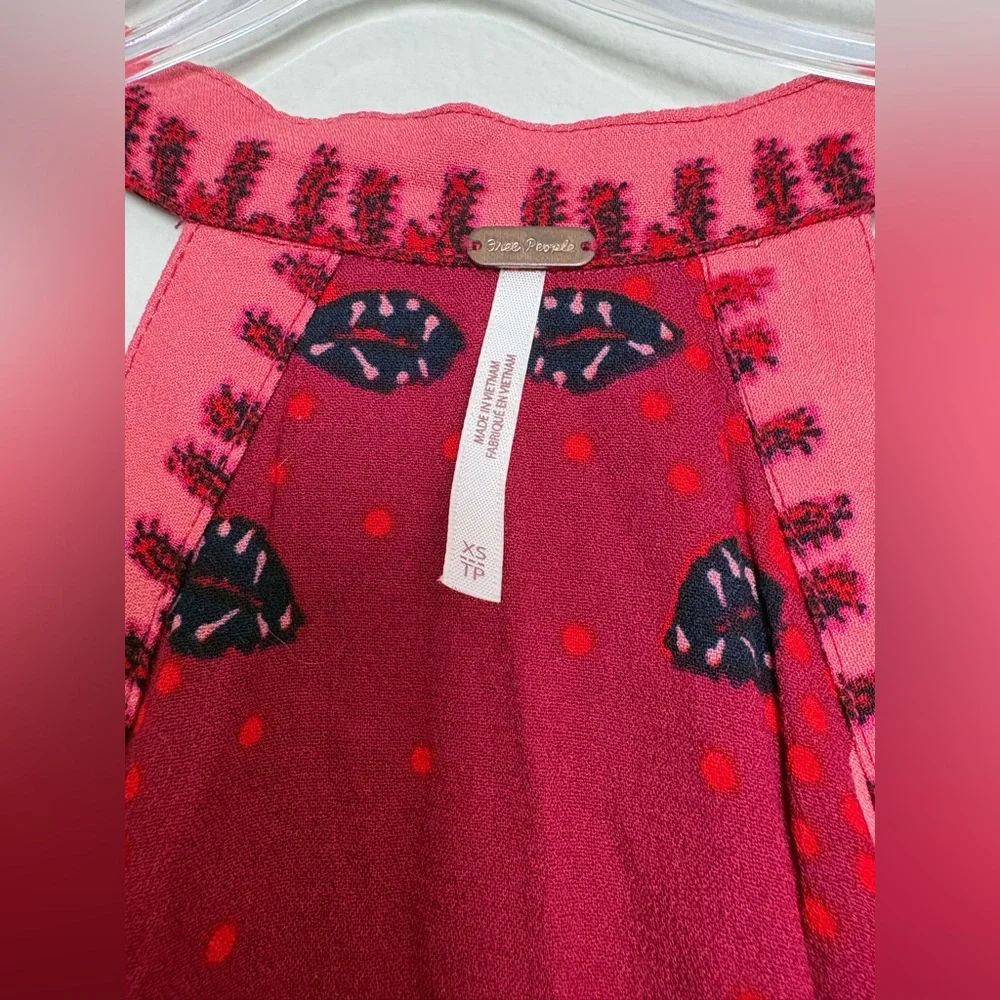 Free People Pink and Navy Floral V-Neck Dress - Picture 2 of 4
